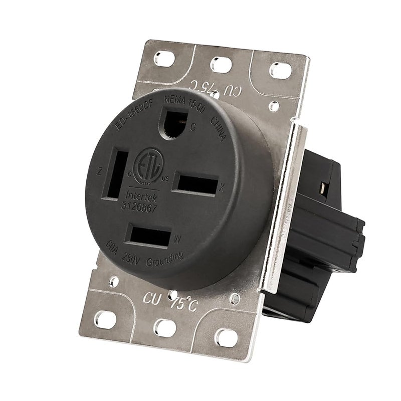 PLUGTUL NEMA 15-60R Flush Mounting Receptacle, 60Amp Receptacle Outlet, Straight Blade, Industrial Grade, 60 Amp, 250 Volt, ETL Listed - Image 1
